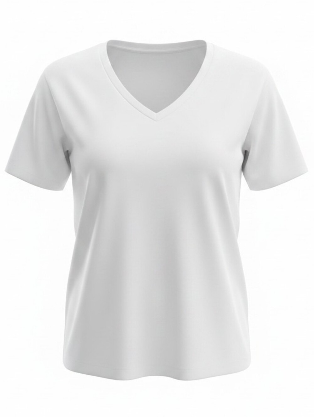 Classic White Short Sleeve V-neck 100% Cotton Tee - Women M